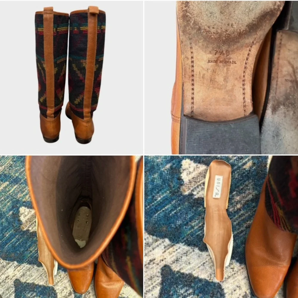 Vintage Unisa Aztec Western Boho Multicolor Knee-High Leather Boots